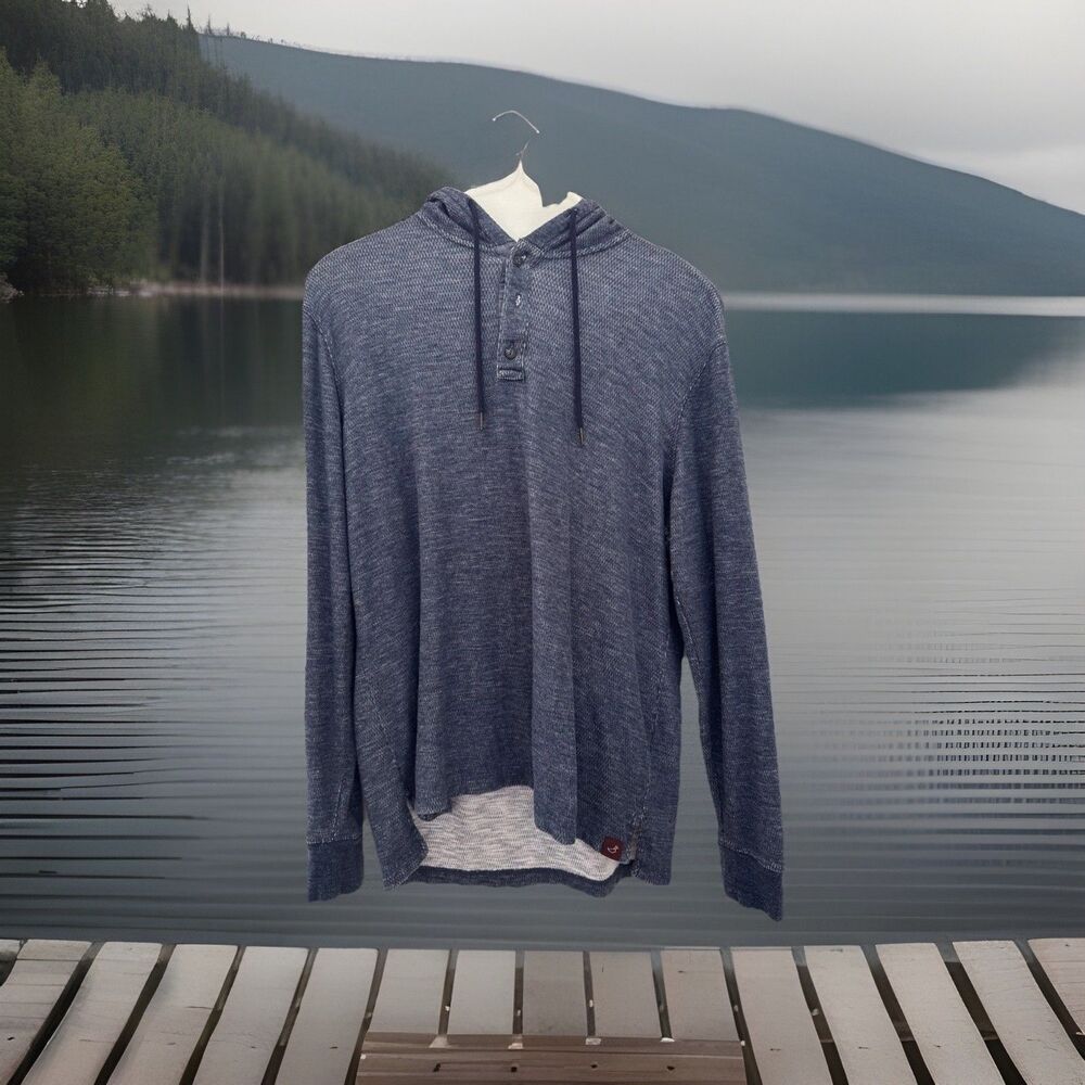Alesbury Keaton Thermal Henley Hoodie Men XL Navy Blue 100%‎ Cotton Pullover